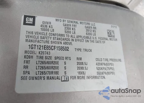 2012 GMC Sierra 2500Hd Slt from USA, damaged, VIN 1GT121E85CF158502